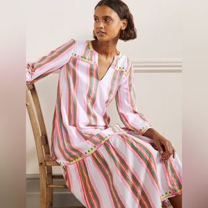 Boden Stripe lurex embroidered caftan resortwear beach dress SZ 4 maxi tunic